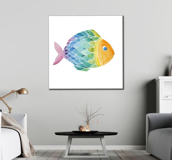 Square Canvas Colorful Fish Watercolor Painting High Quality Print 100% Australian Made