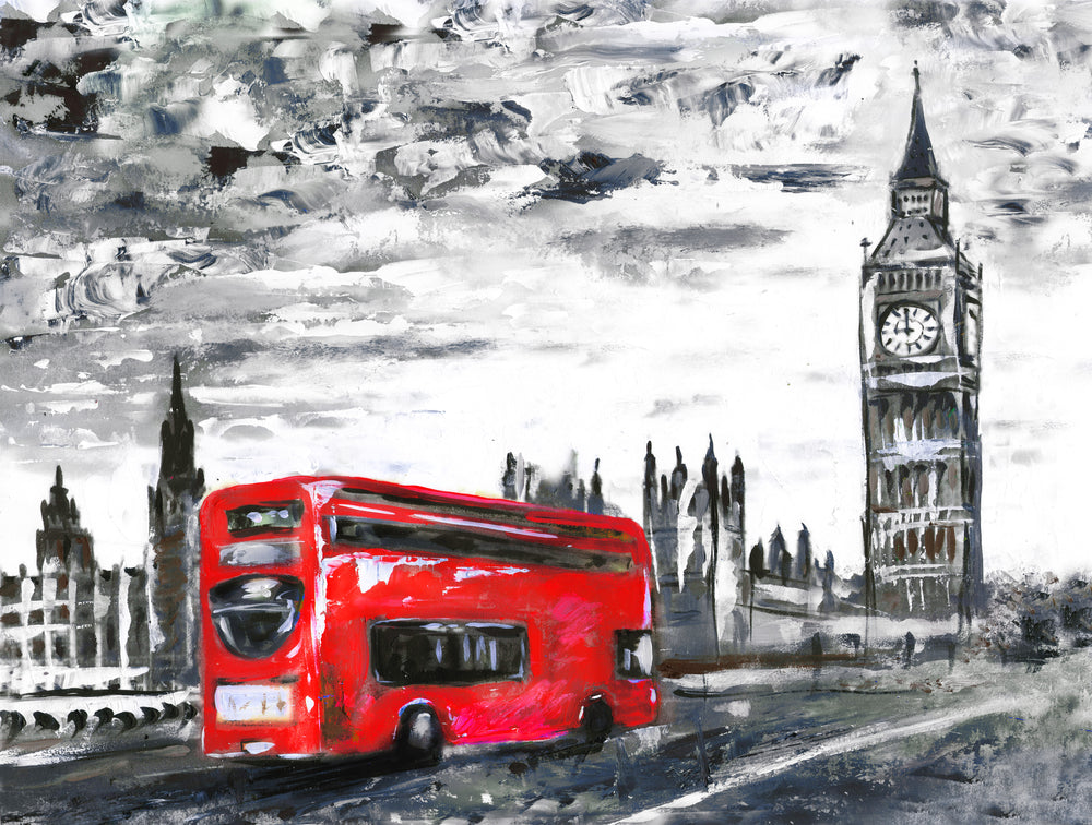 London Streets Red Bus Painting Print 100% Australian Made