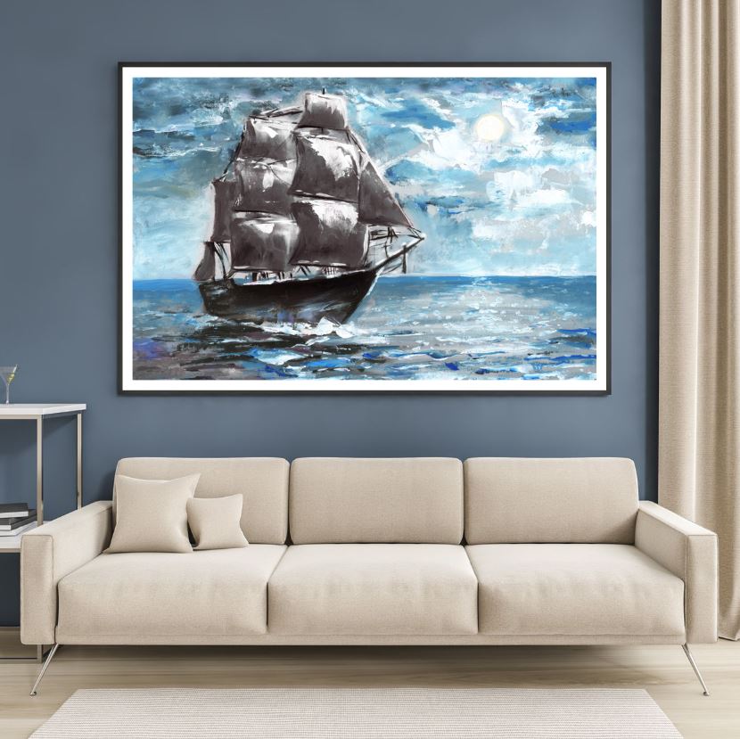 Ship on Beach Scenery Watercolor Painting Home Decor Premium Quality Poster Print Choose Your Sizes