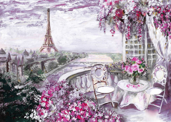 Summer Cafe in Paris City Landscape View Eiffel Tower Oil Painting Print 100% Australian Made