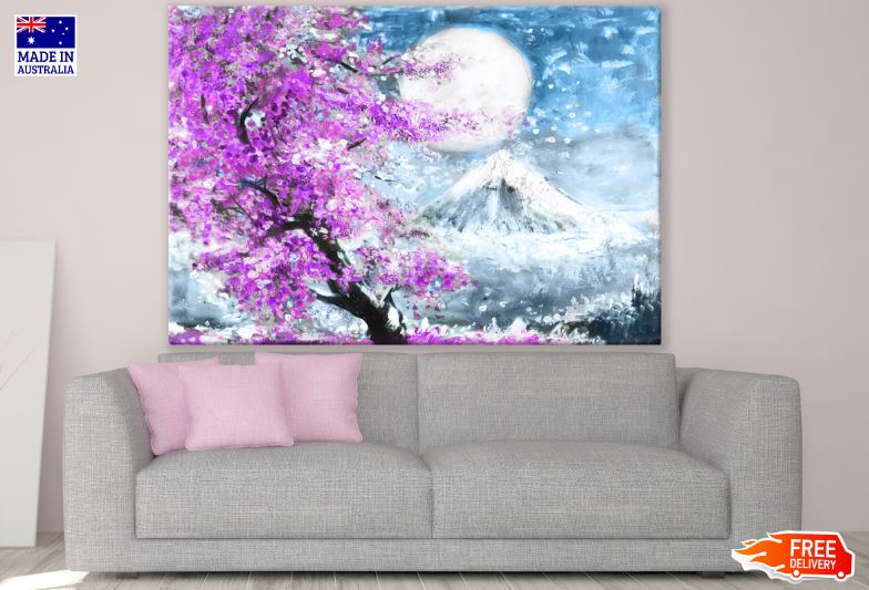 Blossom Tree & Mountain Oil Painting Print 100% Australian Made