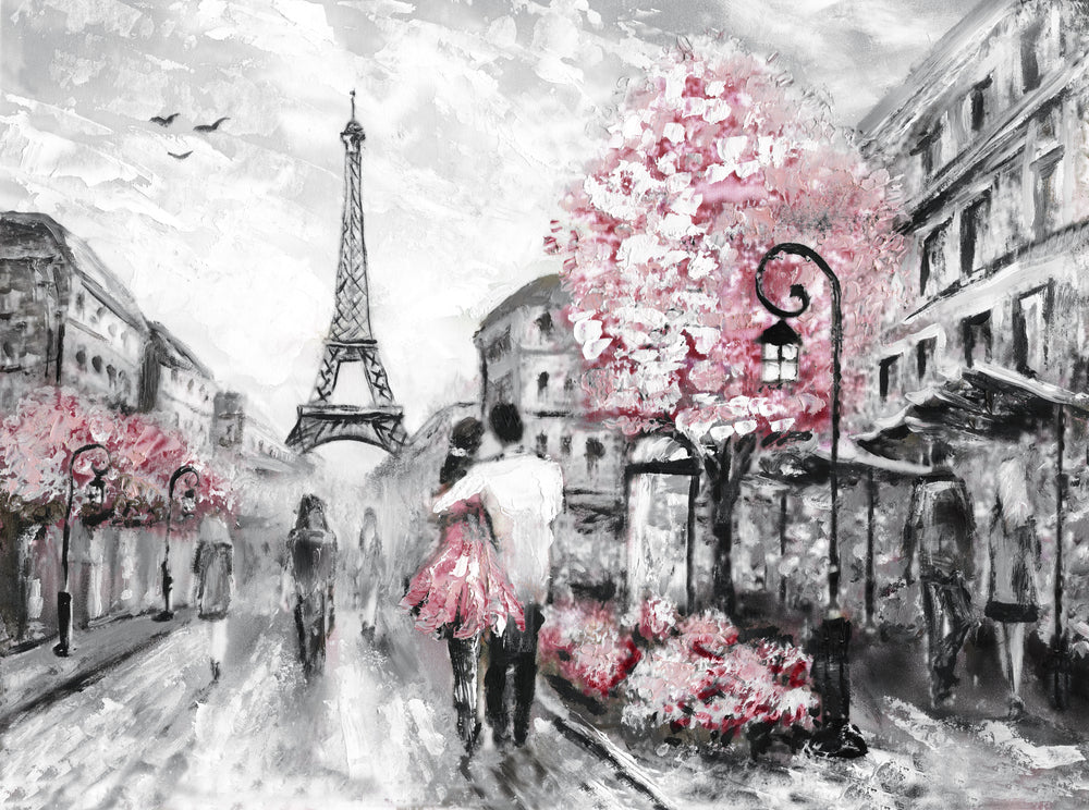 Paris Street with Flowers Trees Watercolor Painting Home Decor Premium Quality Poster Print Choose Your Sizes