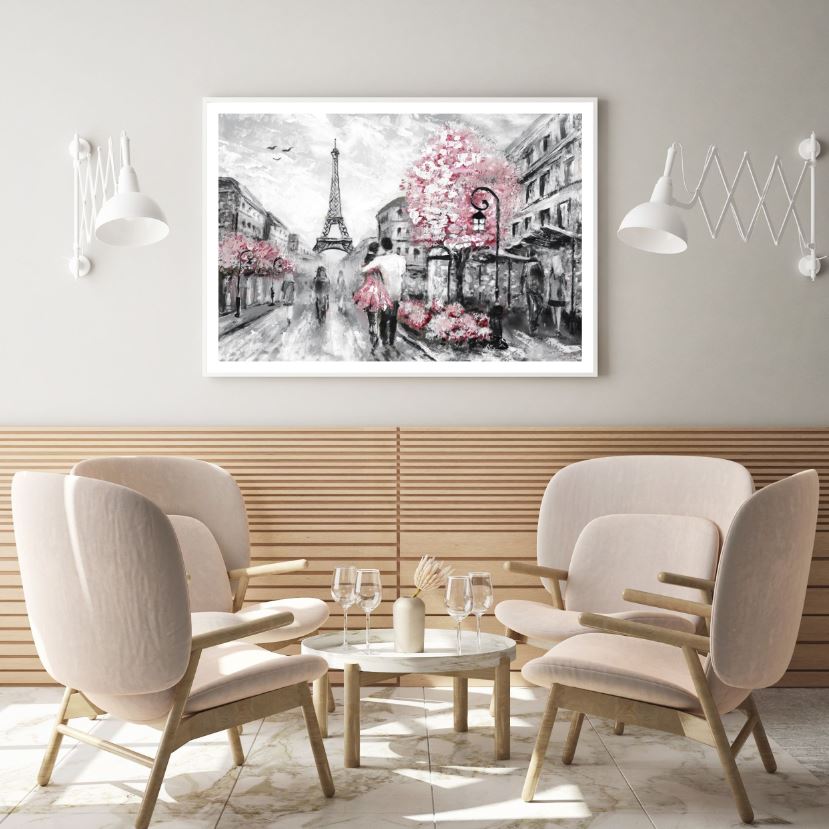 Paris Street with Flowers Trees Watercolor Painting Home Decor ...