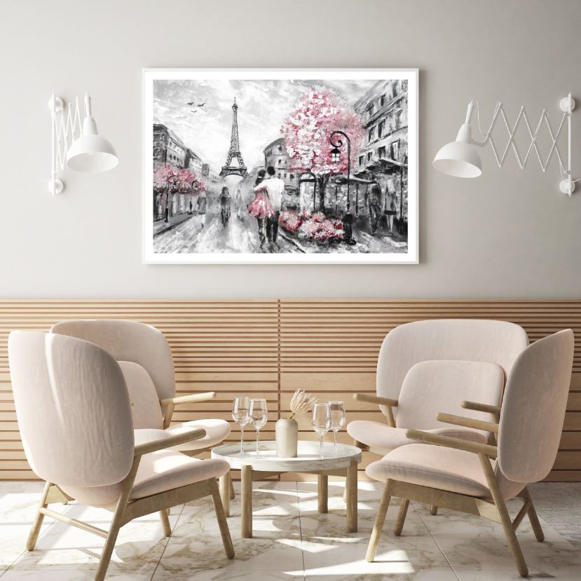 Paris Street with Flowers Trees Watercolor Painting Home Decor Premium Quality Poster Print Choose Your Sizes