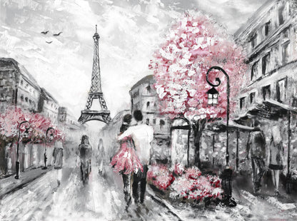 People Walking in Paris Street Eiffel Tower Oil Painting Print 100% Australian Made