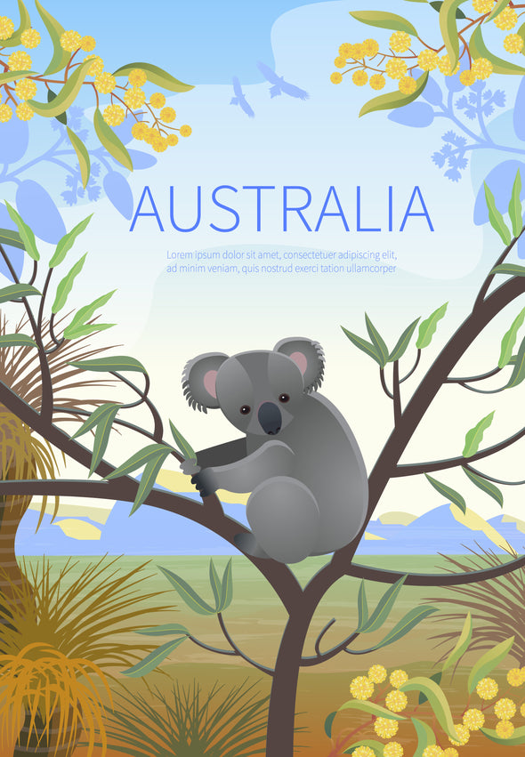 Koala bear On a Tree Vector Cartoon Art Print 100% Australian Made