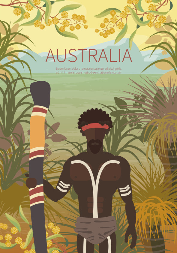 Aboriginal man in Jungle Vector Cartoon Art Print 100% Australian Made