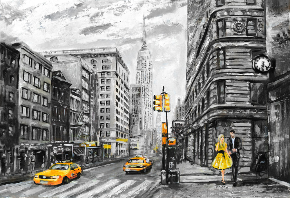 Busy City B&W Watercolor Painting Home Decor Premium Quality Poster Print Choose Your Sizes