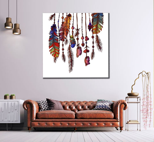 Square Canvas Colorful Feather Design High Quality Print 100% Australian Made