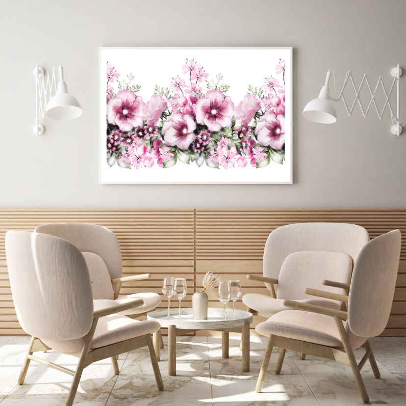 Pink Flowers Watercolor Painting Home Decor Premium Quality Poster Print Choose Your Sizes