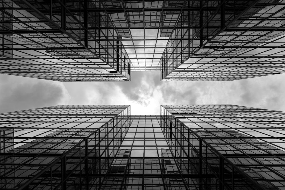 Glass Building View from Beneath B&W Photograph Print 100% Australian Made