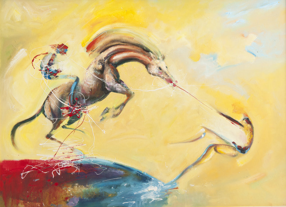 Horse Fighting Rider Abstract Painting Print 100% Australian Made