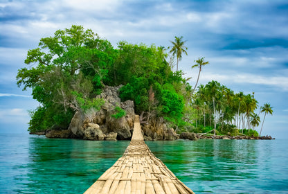 Wooden Bridge to Island Over Sea Photograph Print 100% Australian Made