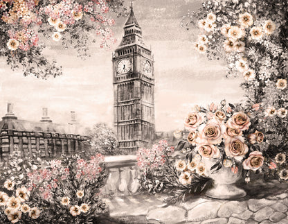 Big Ben Clock & Floral Painting Print 100% Australian Made