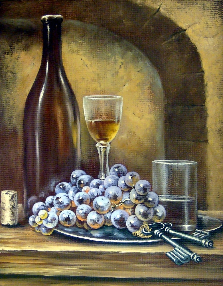 Wine Grapes & Key Painting Print 100% Australian Made