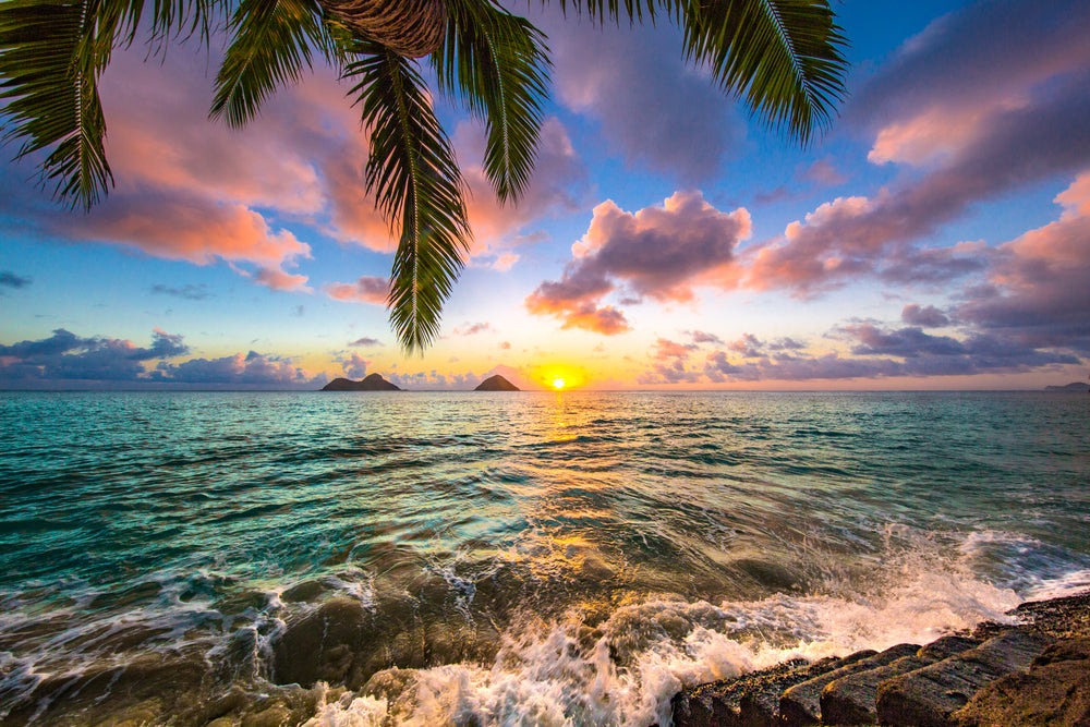 Beach Sunset & Far Island Photograph Print 100% Australian Made