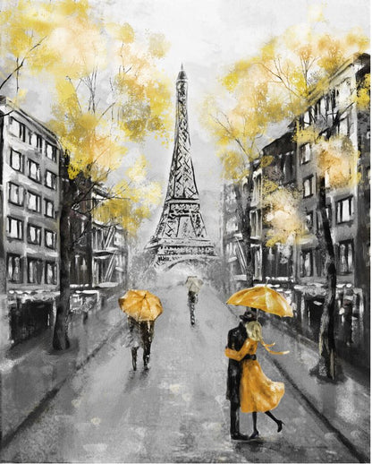 Eiffel Tower Street Yellow Floral Painting Print 100% Australian Made