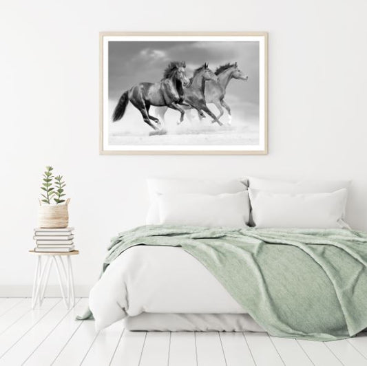Running Horses B&W Photograph Home Decor Premium Quality Poster Print Choose Your Sizes