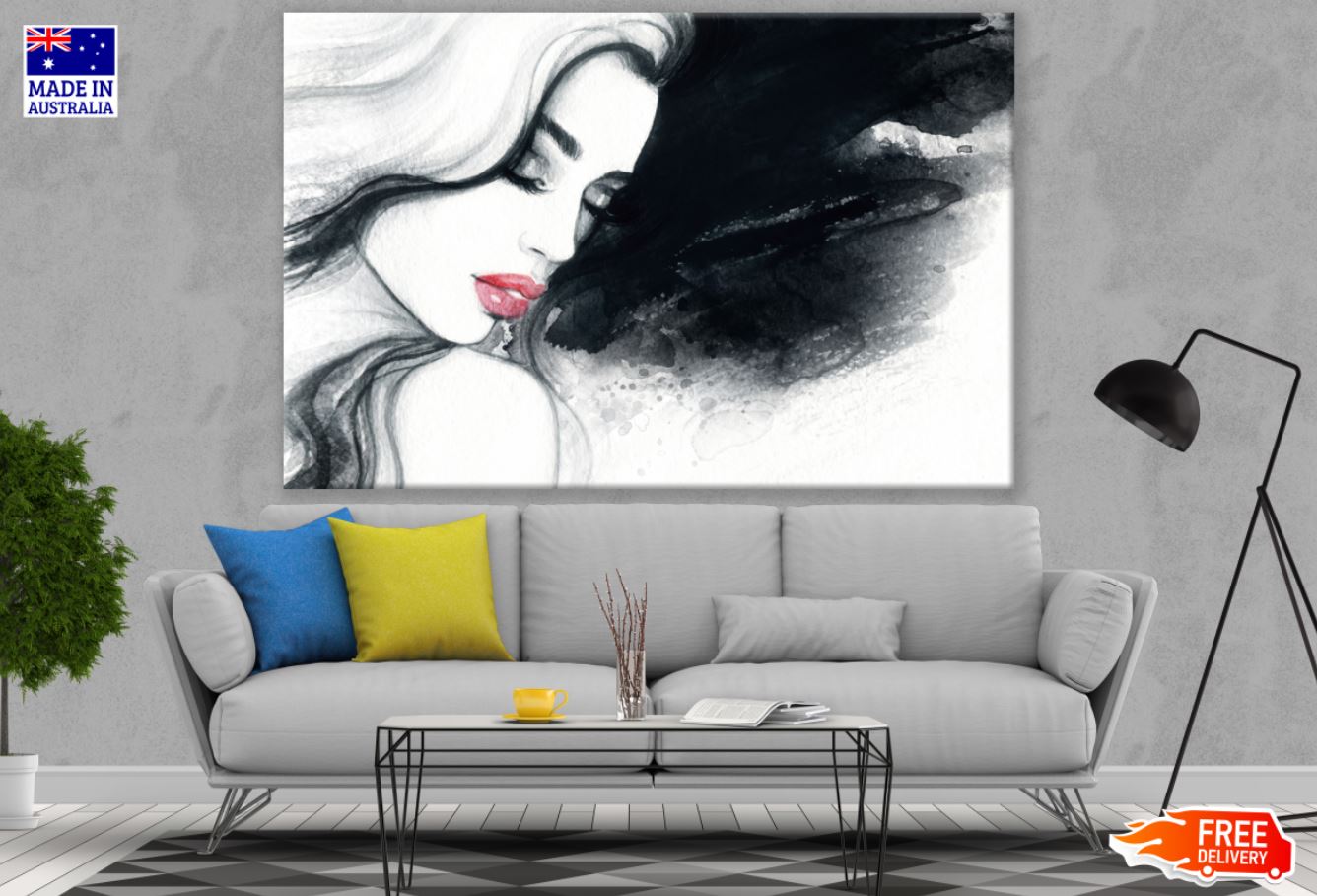 Woman Portrait B&W Painting Print 100% Australian Made