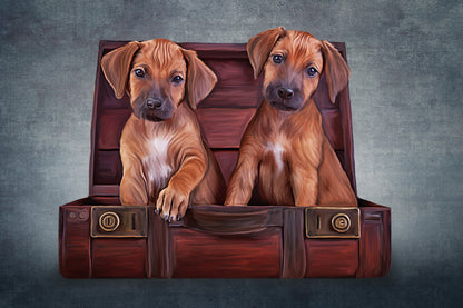 Cute Brown Puppies painting Print 100% Australian Made