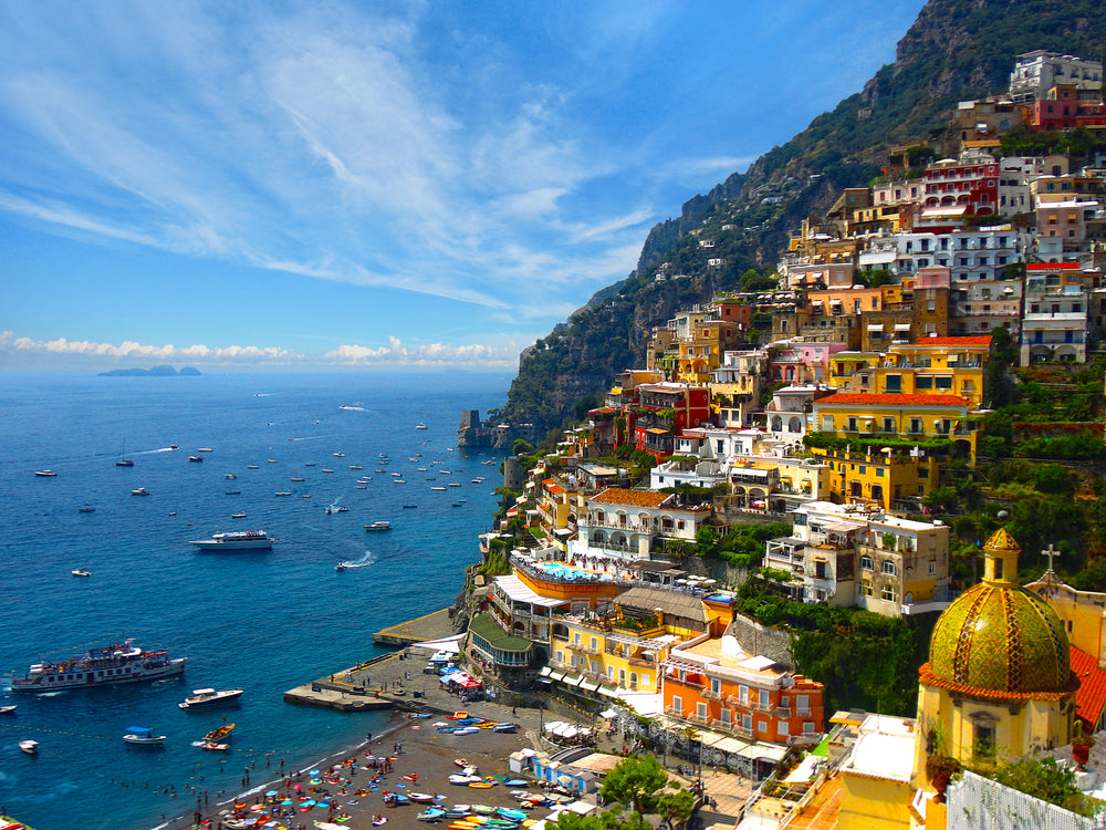 Sunset view of Positano village at Amalfi Coast, Italy Photograph Print 100% Australian Made