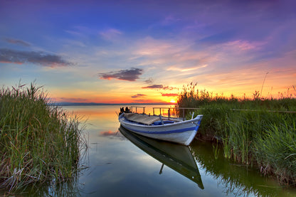 Boat on Lake Sunset Photograph Print 100% Australian Made