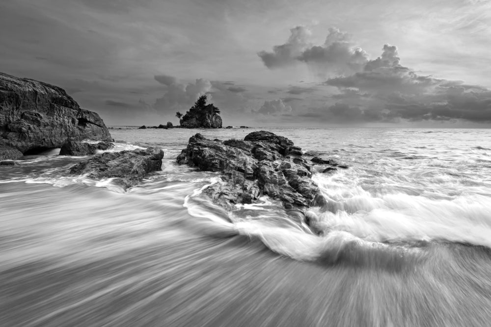 Beach with Rocks View B&W Photograph Print 100% Australian Made