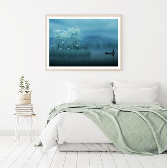 Boat & Forest on Lake Photograph Home Decor Premium Quality Poster Print Choose Your Sizes