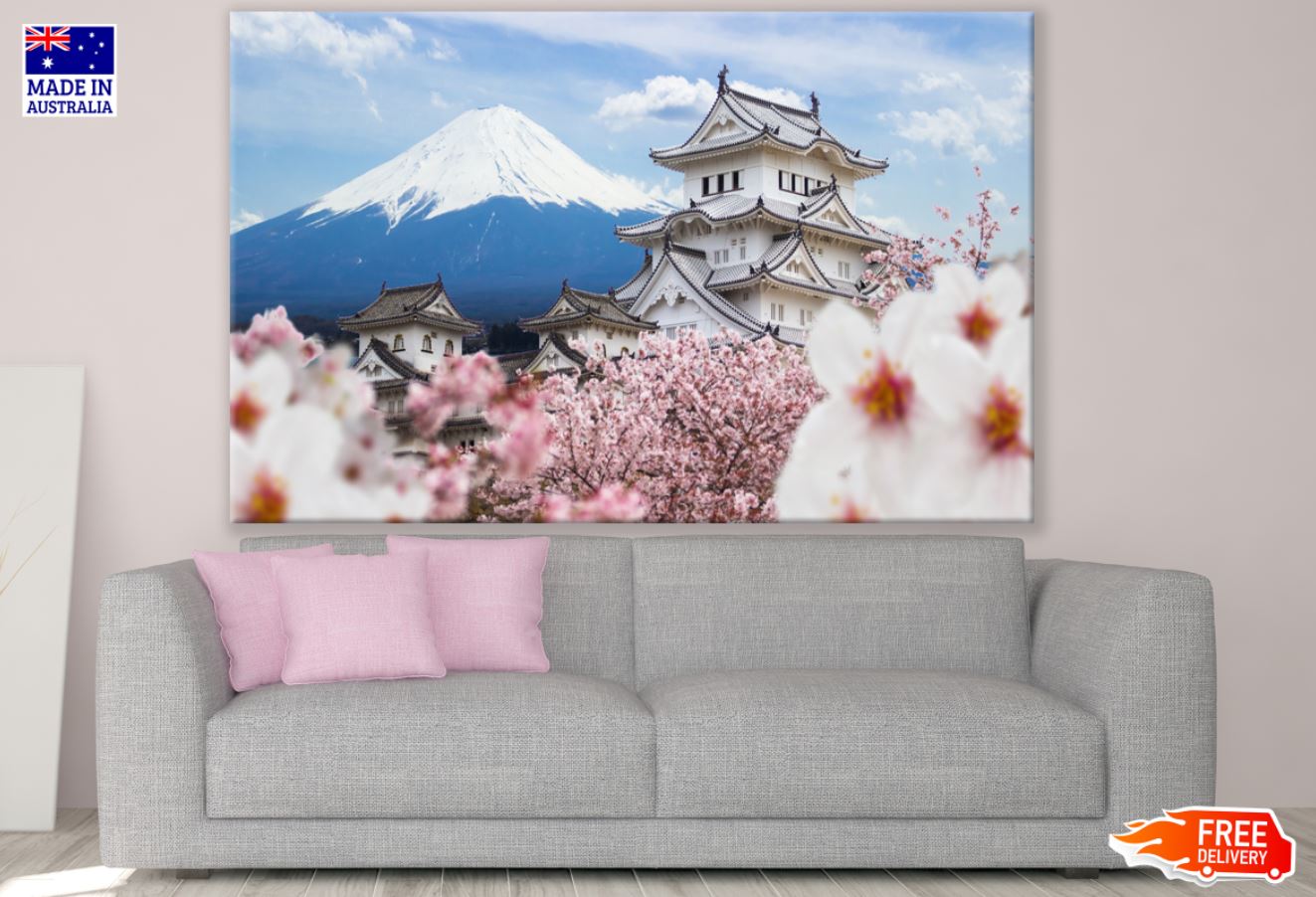 House & Blossom Trees in Japan Print 100% Australian Made