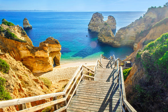 Wooden footbridge to beautiful beach in Portugal Photograph Print 100% Australian Made