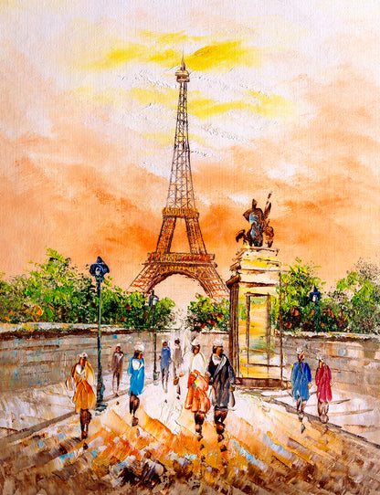 Eiffel Tower People Walking Painting Print 100% Australian Made