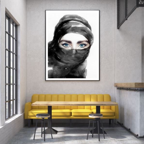 Arab Girl Portrait B&W Painting Home Decor Premium Quality Poster Print Choose Your Sizes