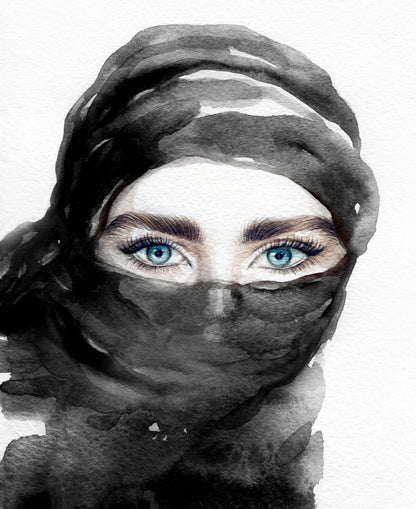 Arab Girl Portrait B&W Painting Home Decor Premium Quality Poster Print Choose Your Sizes