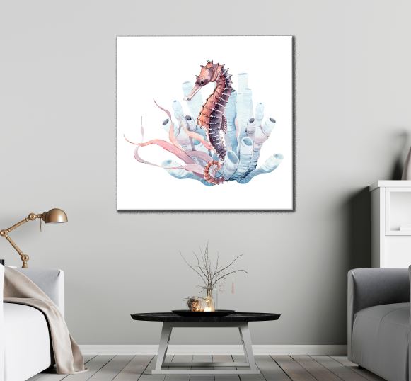 Square Canvas Sea Horse Watercolor Painting High Quality Print 100% Australian Made