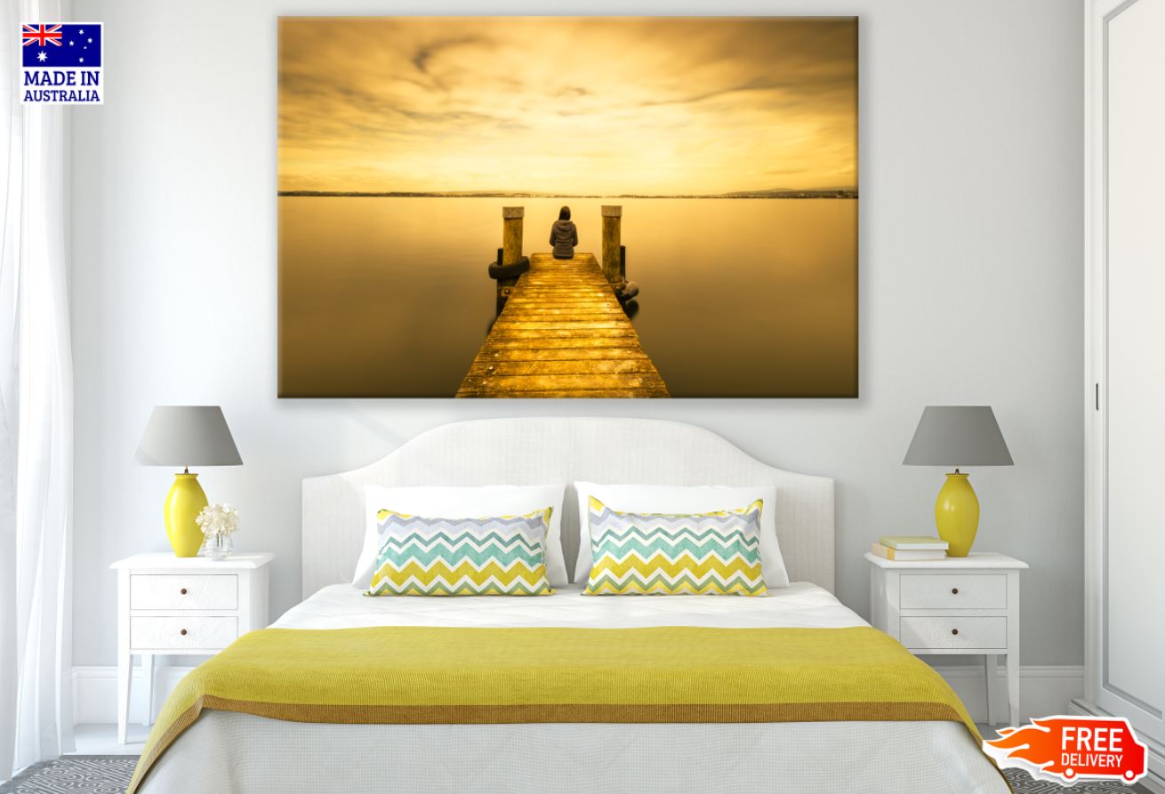 Wooden Pier Over Lake Scenery Print 100% Australian Made