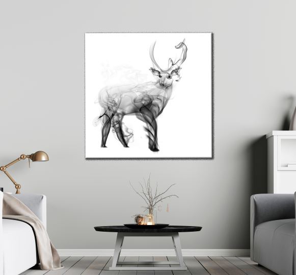 Square Canvas Deer Smoke Abstract B&W Design High Quality Print 100% Australian Made