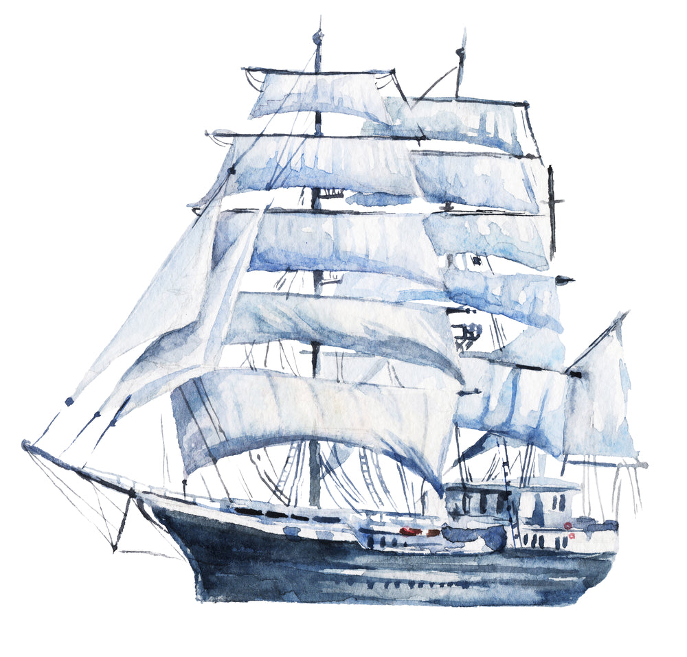 Square Canvas Blue Ship Watercolor Painting High Quality Print 100% Australian Made