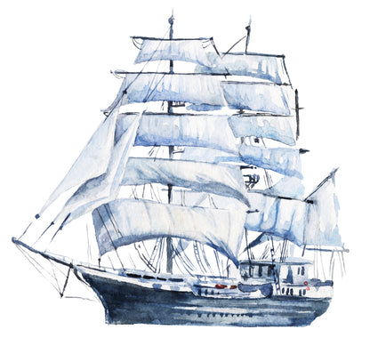 Square Canvas Blue Ship Watercolor Painting High Quality Print 100% Australian Made