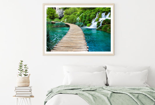 Wooden Pier Near Waterfall View Home Decor Premium Quality Poster Print Choose Your Sizes