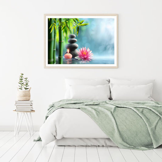 Flower Candle & Zen Stones View Photograph Home Decor Premium Quality Poster Print Choose Your Sizes