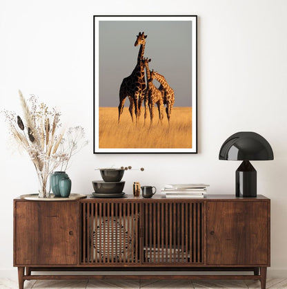 Giraffes in Field Photograph Home Decor Premium Quality Poster Print Choose Your Sizes