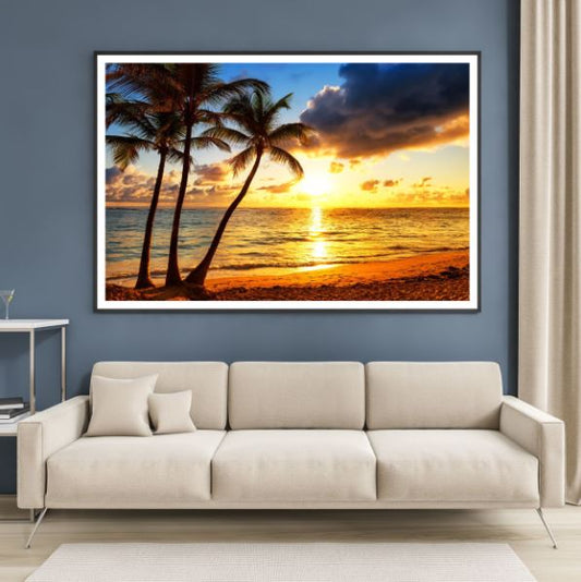 Palm Trees, Sea Sunset Photograph Home Decor Premium Quality Poster Print Choose Your Sizes