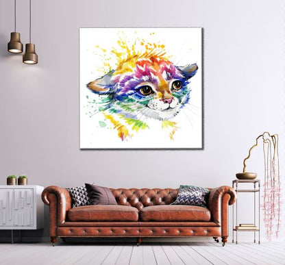 Square Canvas Cat Portrait Abstract Watercolor Painting High Quality Print 100% Australian Made