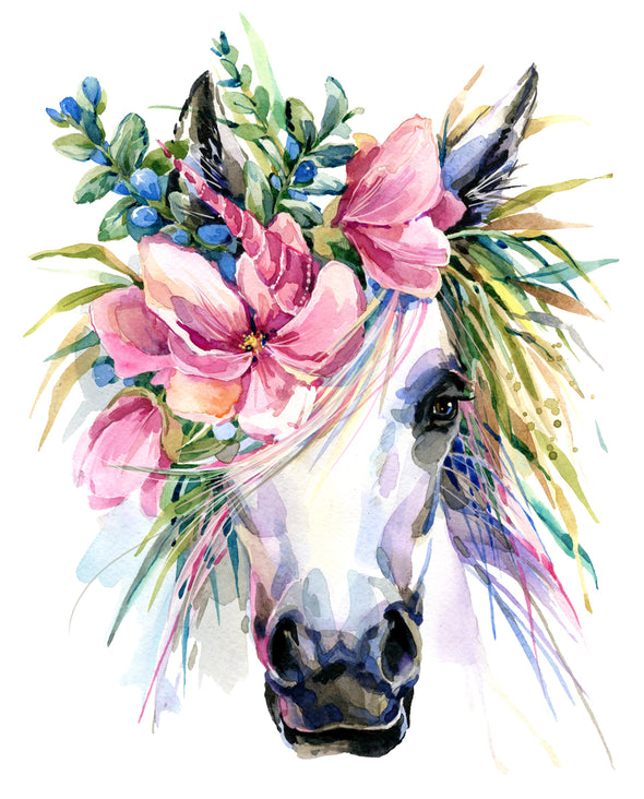 Horse Portrait Floral Headdress Painting Print 100% Australian Made