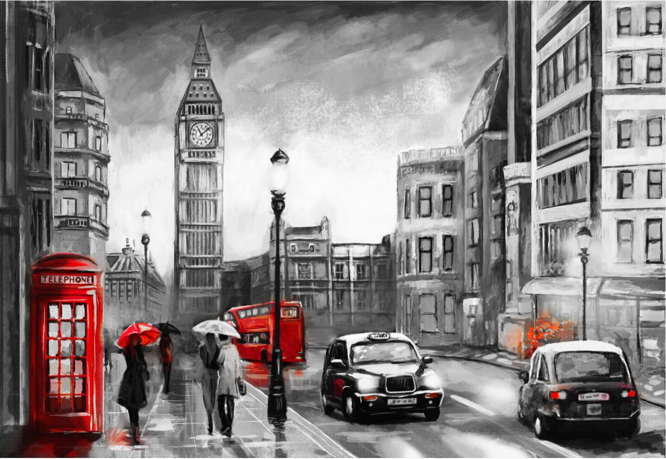 London City Black White & Red Painting Print 100% Australian Made