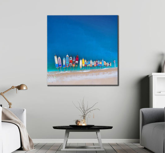 Square Canvas Boats on Sea Aerial Scenery High Quality Print 100% Australian Made