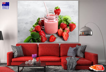 Strawberry Milkshake on a Table Photograph Print 100% Australian Made