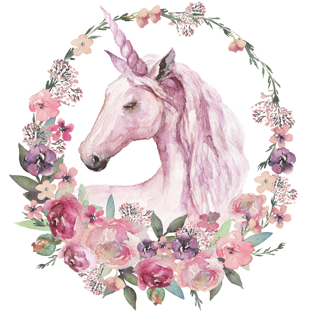 Square Canvas Unicorn & Flowers Painting High Quality Print 100% Australian Made