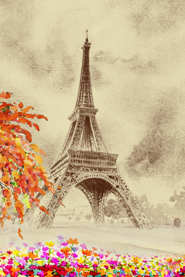 Eiffel Tower & Floral Painting Print 100% Australian Made