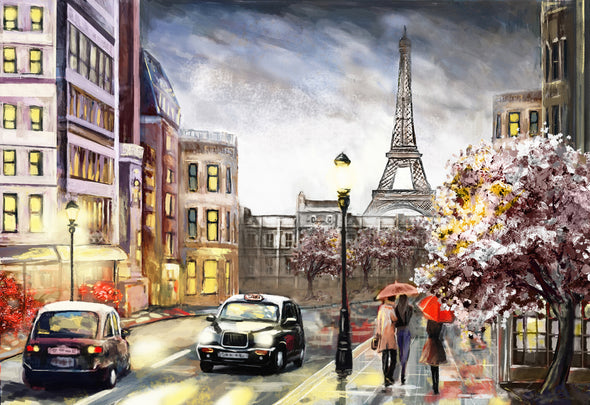 Romantic Paris with Eiffel Tower Painting Print 100% Australian Made